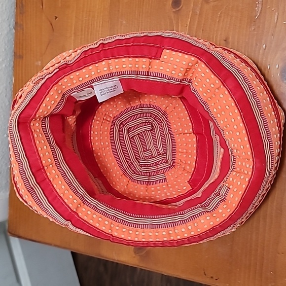 COLD WATER CREEK WOMEN'S WIDE BRIM SUN HAT ORANGE/RED RIBBON PACKABLE BEACH - Picture 6 of 7